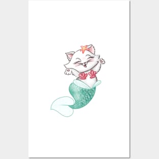 Cat mermaid Posters and Art